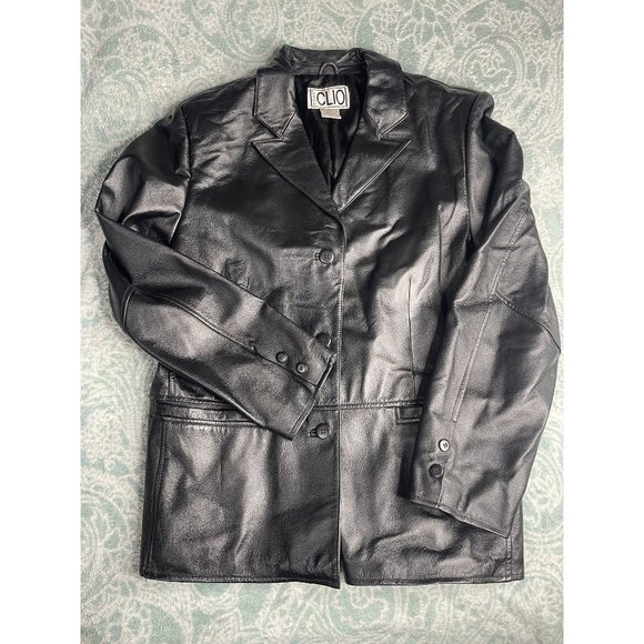 Clio Jackets & Blazers - Women’s Clio 100% Leather Black Blazer Jacket Medium Size 7